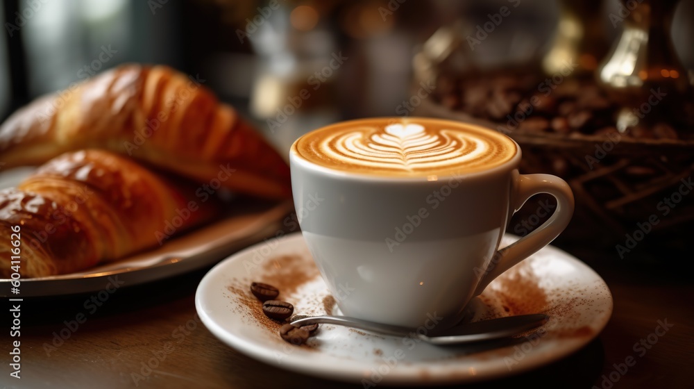 Cappuccino, Latte, Coffee in a Lovely Background, Background slightly Blurred. Generative AI. Cappuccino, Latte, Coffee in a Lovely Background, Background slightly Blurred. Generative AI.
