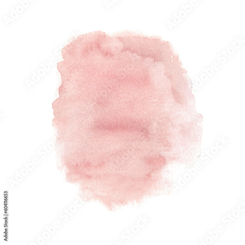 Dusty pink watercolor splash. Hand drawn illustration isolated on white background. Abstract texture, banner for text, decoration element.