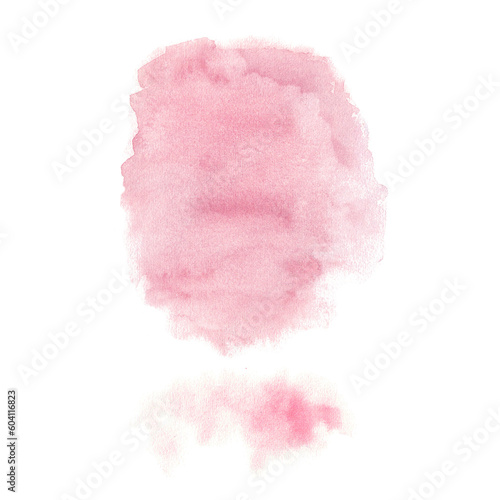 Set of two pink watercolor splashes. Hand drawn illustration isolated on white background. Abstract textures, banner for text, decoration elements.