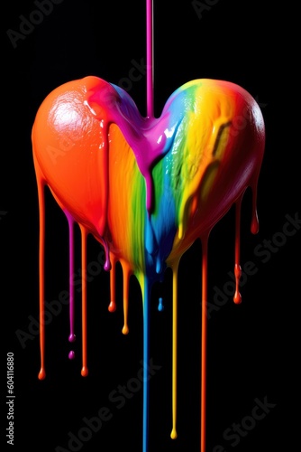 Rainbow heart dripping. Generative AI