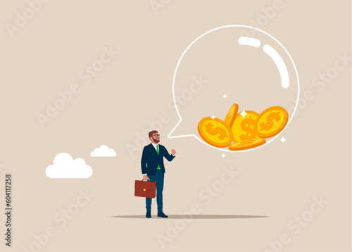 Money talks, a speech bubble filled with metal dollar coins. Flat vector illustration