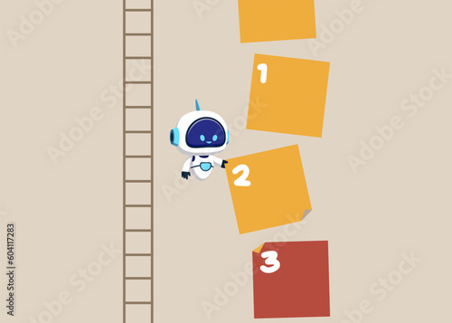 Cyborg with artificial intelligence manage to prioritize sticky note with number do before and after. Flat vector illustration