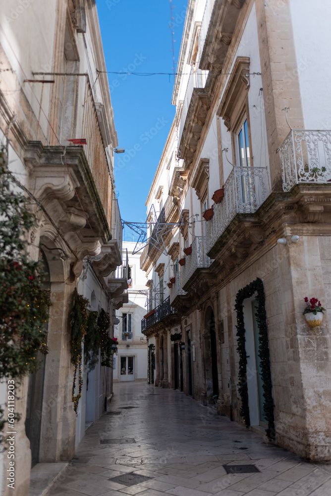 Old Alleys in the little town of Martina Franca near Taranto, in Italy  during Christmas Period