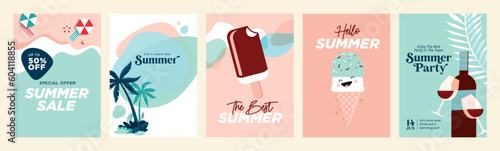 Summer sale banners and posters. Set of vector illustrations for web and social media banners, print material, newsletter designs, coupons, marketing.