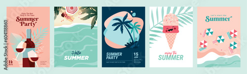 Summer sale banners and posters. Set of vector illustrations for web and social media banners, print material, newsletter designs, coupons, marketing.