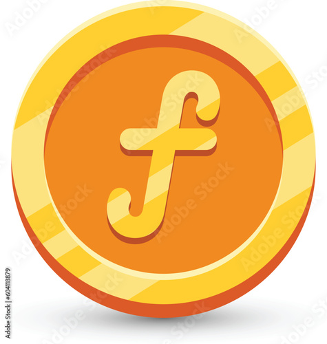 Gold Coin with Netherlands Dutch Guilder Currency Sign