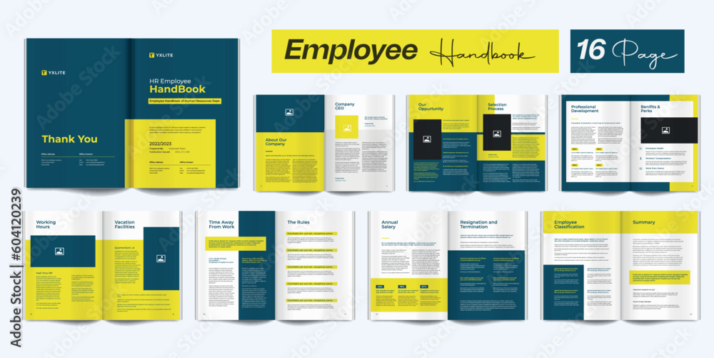 HR Employee Handbook Employee Handbook Design with Yellow Accent - obrazy, fototapety, plakaty 