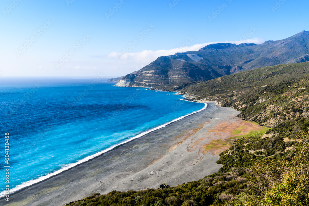 Turquoise Sea and Black Sand Beach of Nonza, Corsica