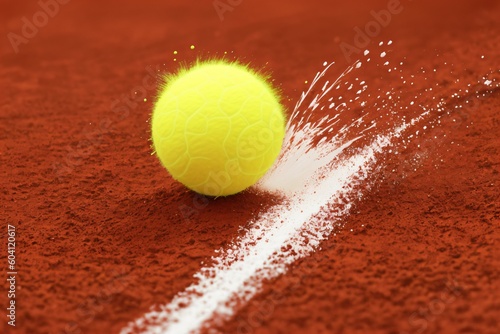 Dynamic Tennis Ball Splash on Red Clay Courts. AI Generated. © Leandro