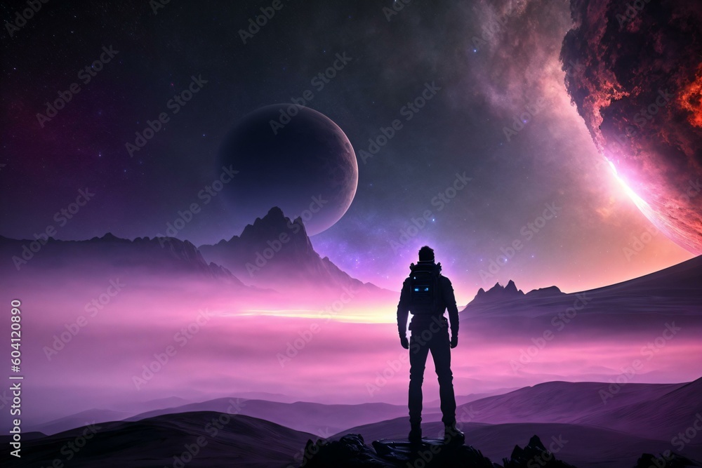 Futuristic Planet Surface with Nebula and Galaxy. AI Generated. Futuristic Planet Surface with Nebula and Galaxy. AI Generated.