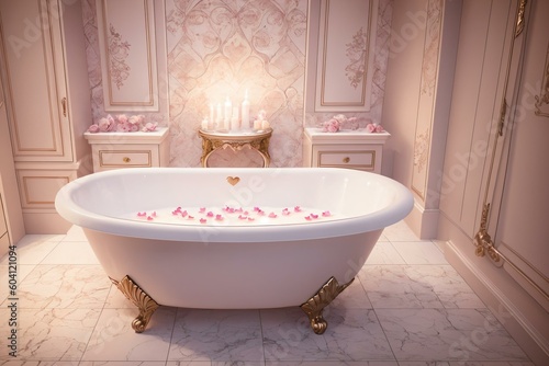 Experience Romance at Its Finest with a Candlelit Bath. AI Generated.