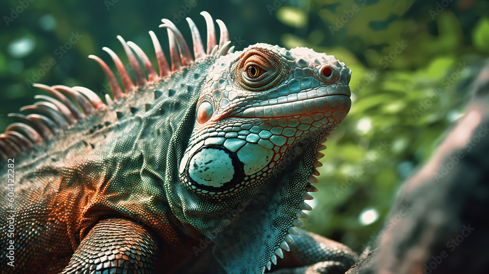 portrait of macro shot on iguana head. Generative Ai portrait of macro shot on iguana head. Generative Ai