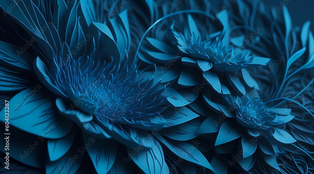 amazing cyan flower decoration, beautiful cyan petals, awesome cyan flower, decorative cyan flowers, futuristic art style, cyan flower wallpaper, by generative ai