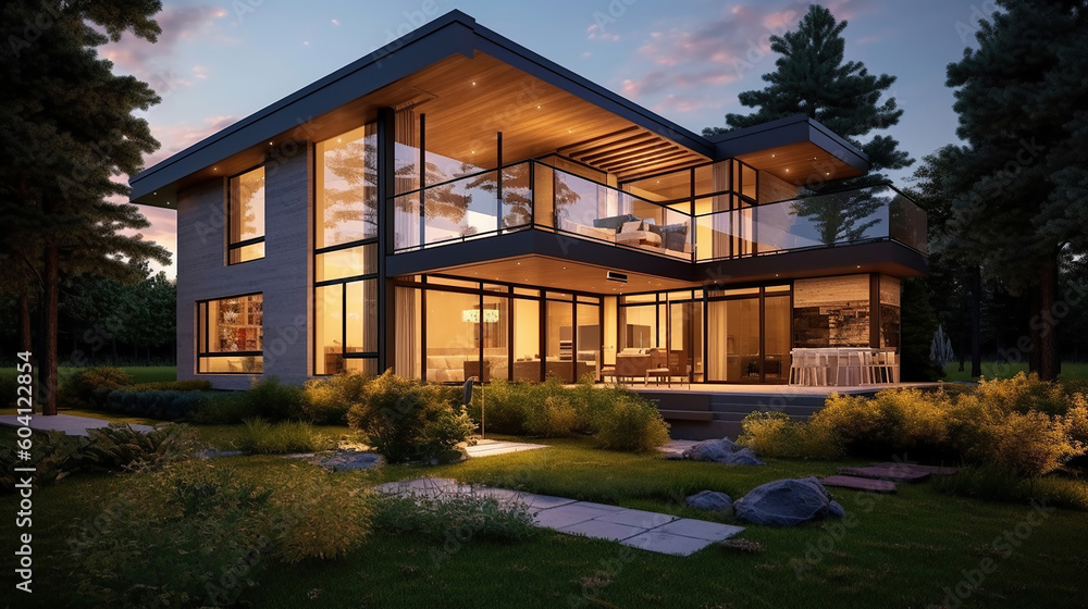 Beautiful modern home exterior. Generative Ai