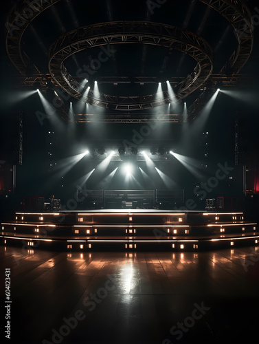 indoor dj event stage with spotlight effect generative ai © Leo