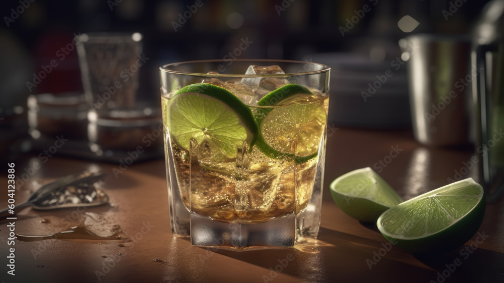 caipirinha cocktail with lime sugar and cachaca, mojito Generative AI caipirinha cocktail with lime sugar and cachaca, mojito Generative AI