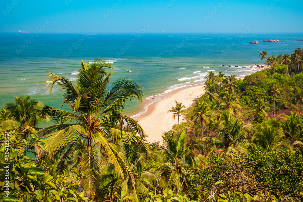 Goa beach aerial view, India - obrazy, fototapety, plakaty 