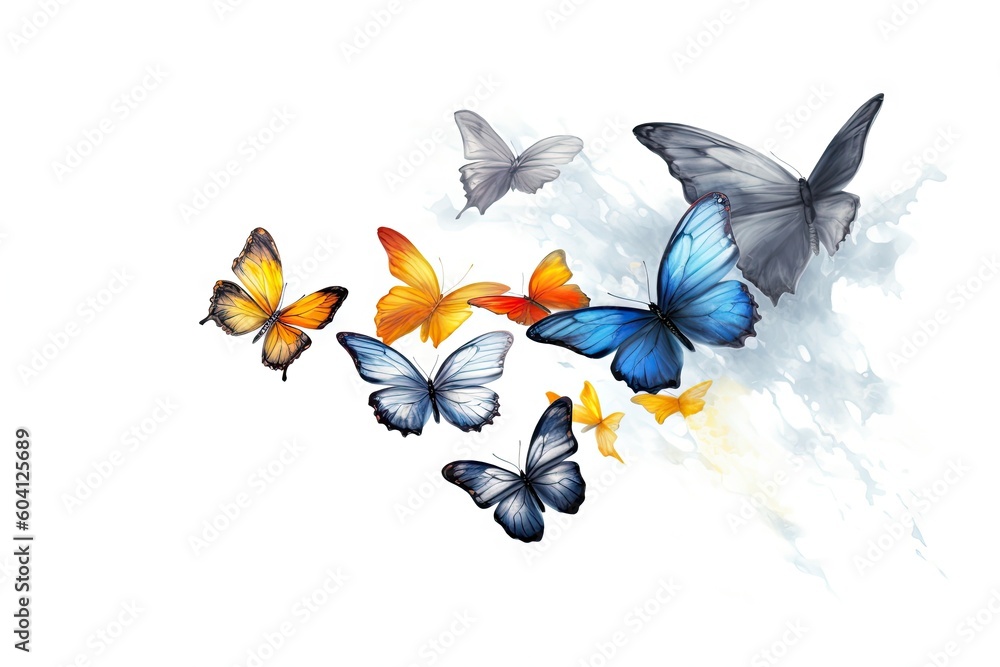 Wings of Wonder. Isolated colorful Butterfly on White Background. Generative AI illustrations. Wings of Wonder. Isolated colorful Butterfly on White Background. Generative AI illustrations.