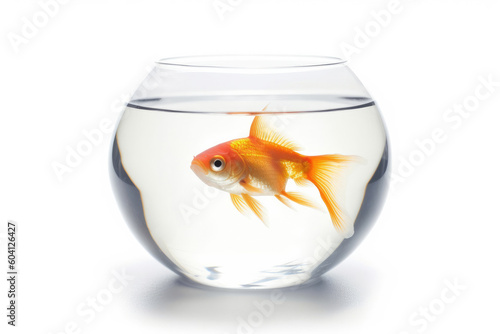 Fish in a fishbowl isolated from white background. Generative AI