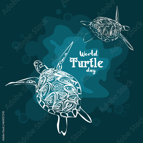 World Turtle Day on May 23. Turtle silhouette vector illustration for poster, banner, social media post, card