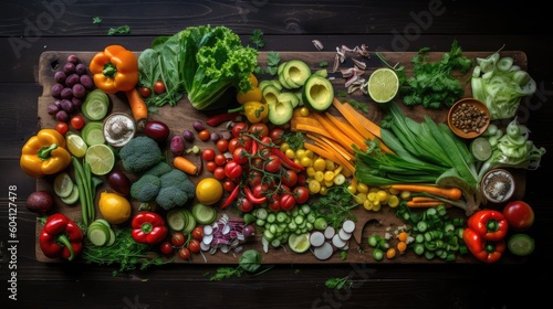 Vegetables in the wooden board. 