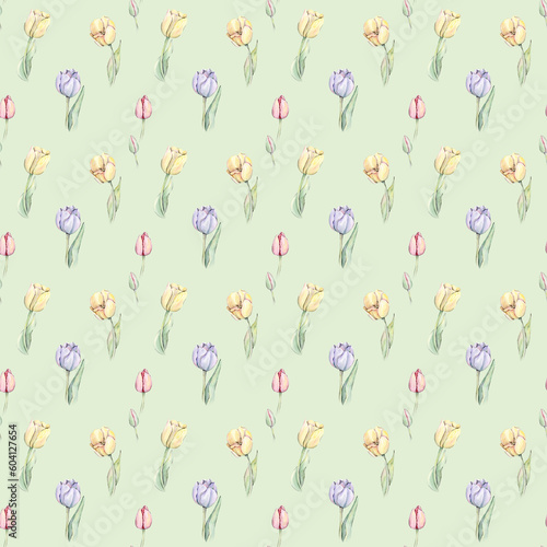Watercolor pattern with tulips