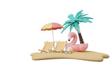 Summer pink vacation beach with Flamingo inflatable ring isolated on clear png background, Minimal Realistic for Product mock-up or Cosmetics with summer pink theme, inflatable ring. 3d rendering