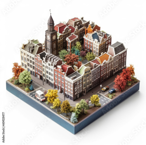 Square form of isometric miniature of Amsterdam isolated on a white background