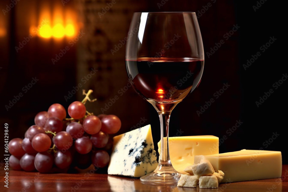Naklejka premium Wine and cheese still life