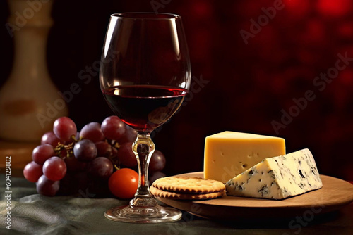 Wine and cheese still life