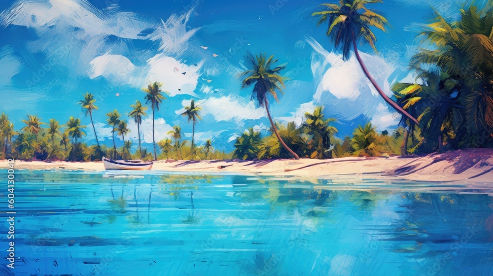 Desertic Serenity: A Captivating Beach Painting (Generative Ai)