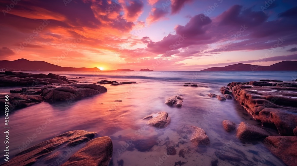 Captivating Solitude: A Breathtaking Sunset Over a Deserted Beach (Generative Ai) Captivating Solitude: A Breathtaking Sunset Over a Deserted Beach (Generative Ai)