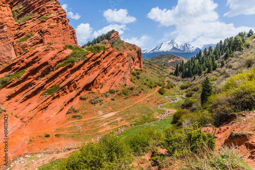 Mountain summer landscape of Jeti-Oguz (seven bulls) gorge near Issyk-Kul lake, Kyrgyzstan