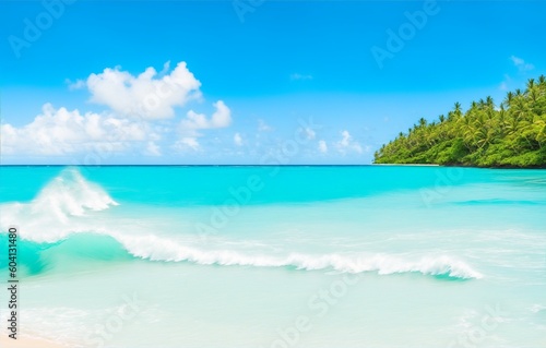 Ocean waves on tropical island, blue water, generative ai