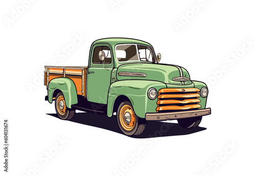 Old classic pickup truck. Background clipart.
