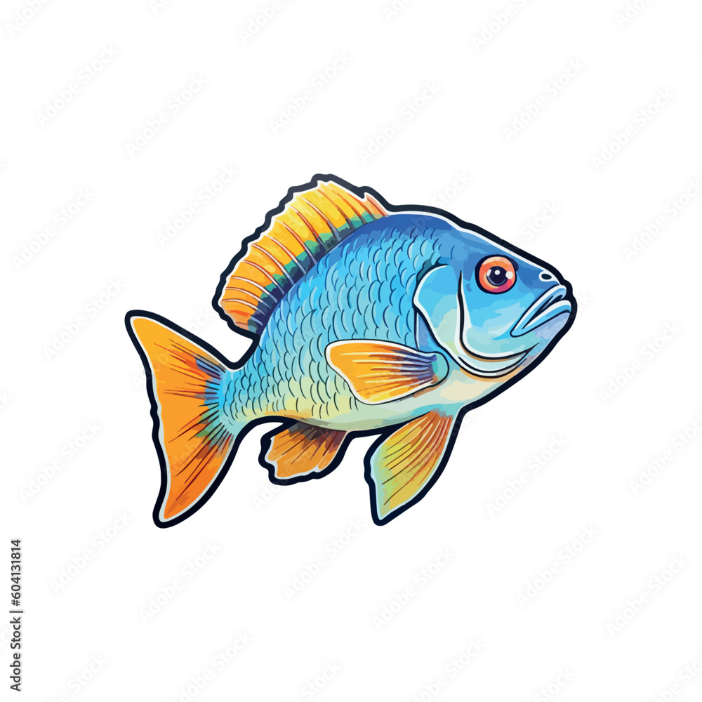 Fototapeta premium Fish clipart. Colorful sticker. white background