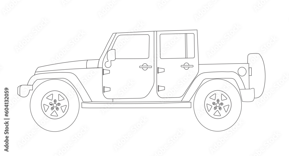 Vector of a car 4x4 off road black and white