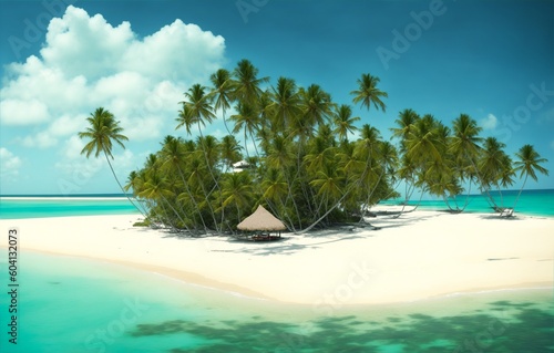 Beach island with house, generative ai