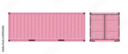 Pink shipping cargo container for transportation. Vector illustration in flat style. Isolated on white background.	