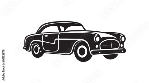 Classic Car, black outline icon, on white background © 67Mhz