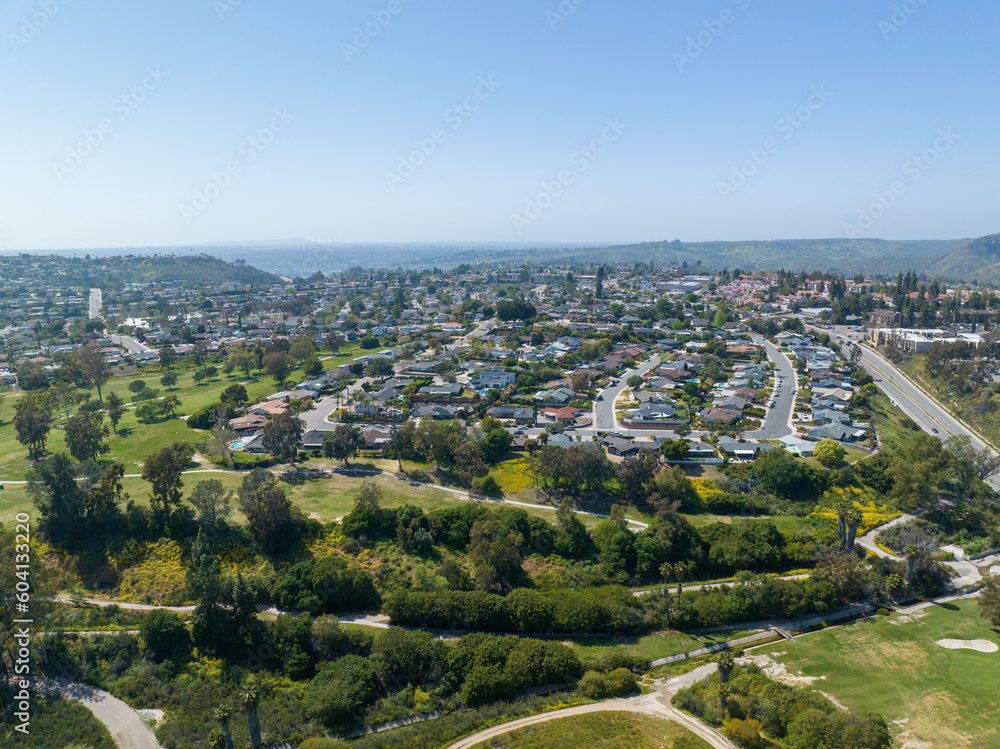 Aerial view of house in La Mesa City in San Diego, California, USA