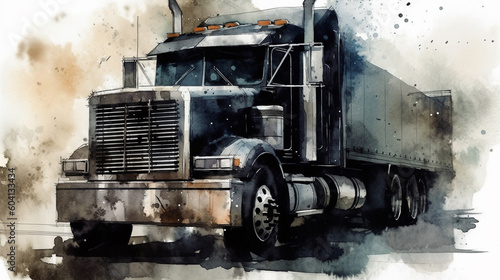 semi  truck illustration color isolated art vintage retro ai generative watercolor