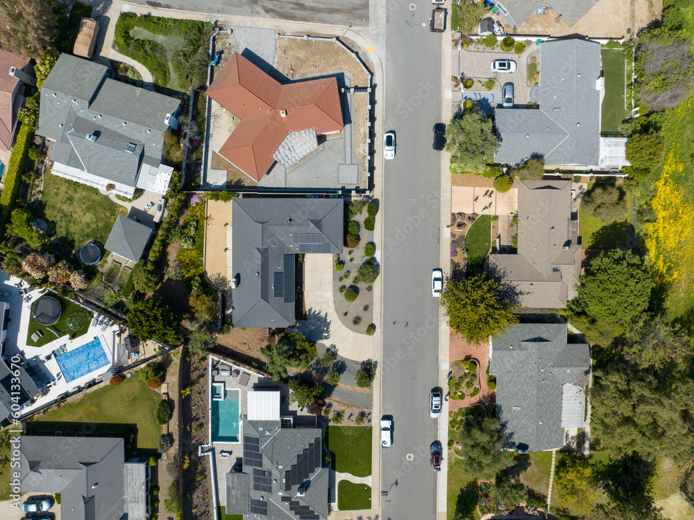 Aerial view of house in La Mesa City in San Diego, California, USA Aerial view of house in La Mesa City in San Diego, California, USA