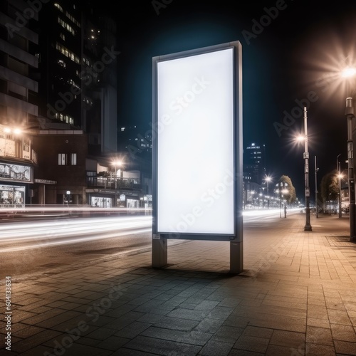 A white bellboard beside the street at night, mock up ai, ai generative, illustration
