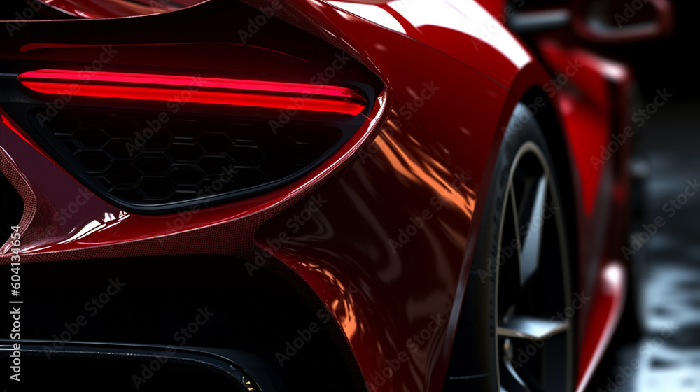 Closeup on front of generic and unbranded red color cars ,sport car wallpaper Ai Generative