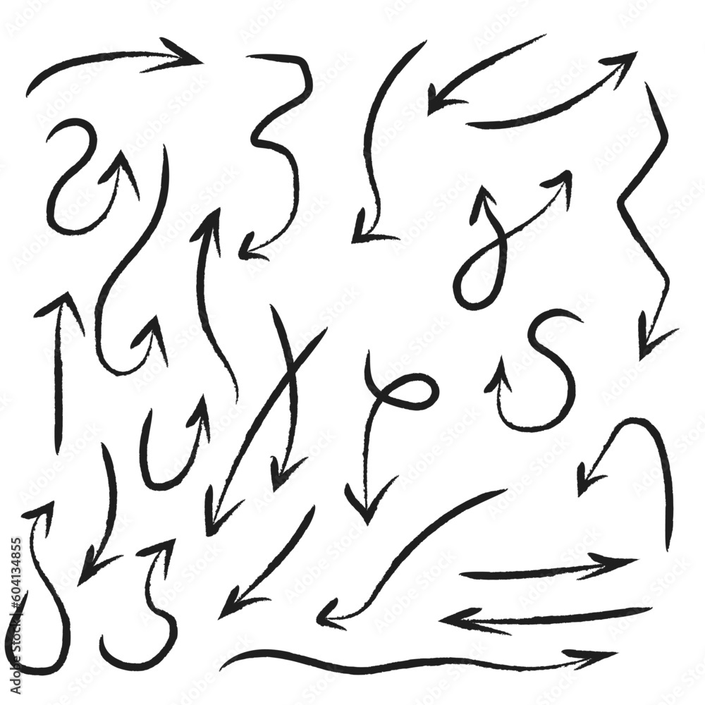 Arrows set hand drawn with brush vector Arrows set hand drawn with brush vector