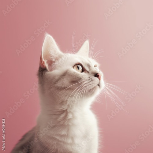 Cat in soft beige background banner with copy space. Generative AI