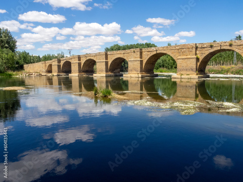 Puente medieval de Castrogonzalo (siglo XII), sobre el río Esla. Zamora, Castilla y León, España.