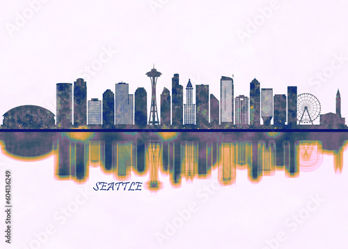 Seattle Skyline. Cityscape Skyscraper Buildings Landscape City Background Modern Art Architecture Downtown Abstract Landmarks Travel Business Building View Corporate