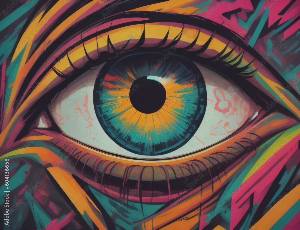 One eye of person with grafity style created by ai generated tools - obrazy, fototapety, plakaty 